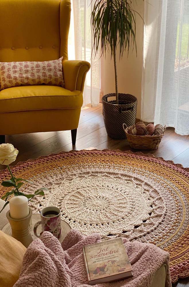 Round crochet rug for living room-014